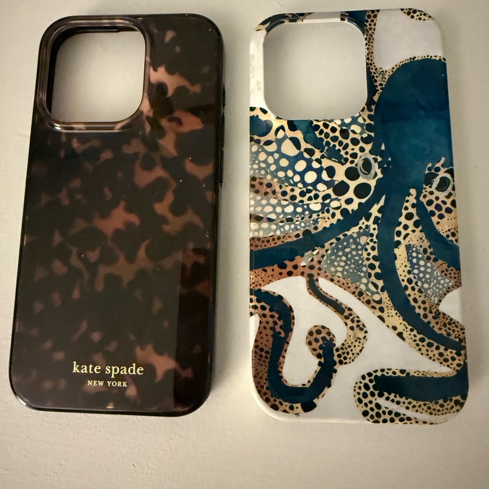 Kate Spade iPhone 15 Pro phone case and generic octopus case